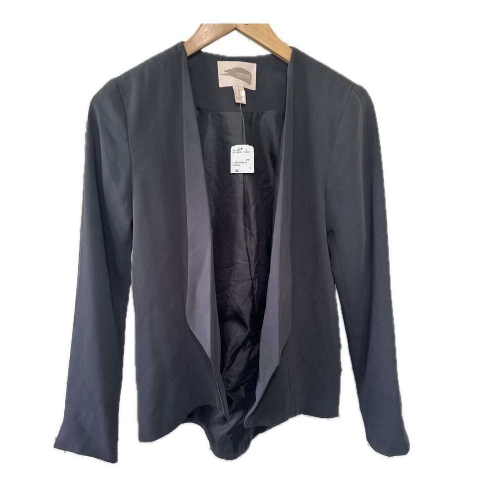Forever 21 NWT Charcoal Collarless Open Lapel Career Blazer Suit Jacket XS